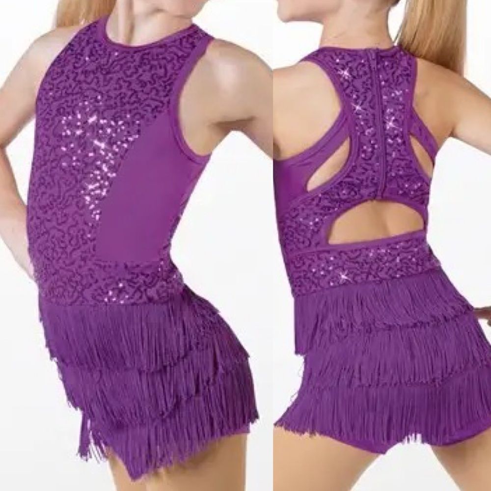 WEISSMAN Dance Costume purple Fringe flapper GOOD TO BE ALIVE 11109 LA adult